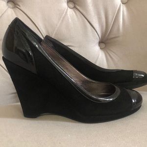Coach black suede wedge dressy shoe